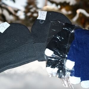 Gray Beanie and Black Gloves Set